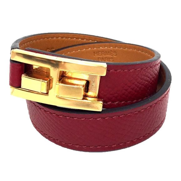 Hermes HERMES Leather Bracelet Drag Double Tour T1 Size Red x